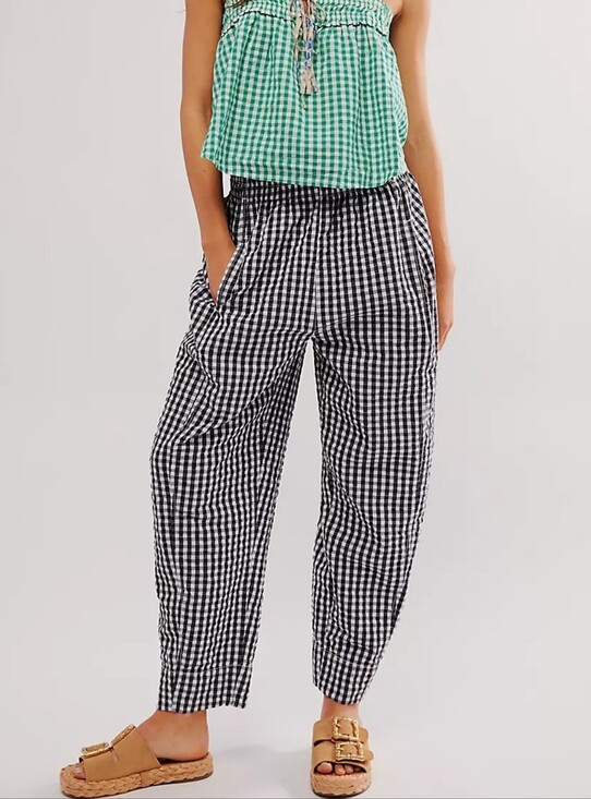 Free People Pants - Free People Plaid Gingham Wide Leg Arc Pants Size M